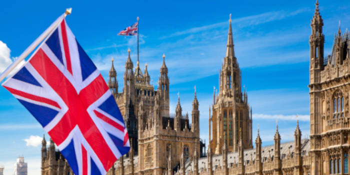 British flag and the House of Parliament in London