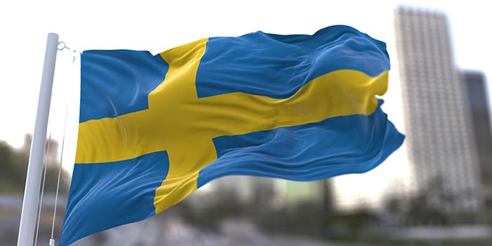 Swedish flag waving in the wind