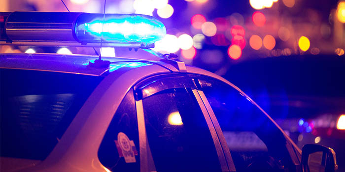 Glowing lights on a police car