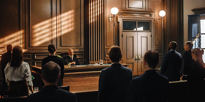 A courtroom trial in process