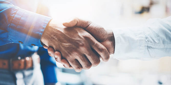 Two businessmen shake hands